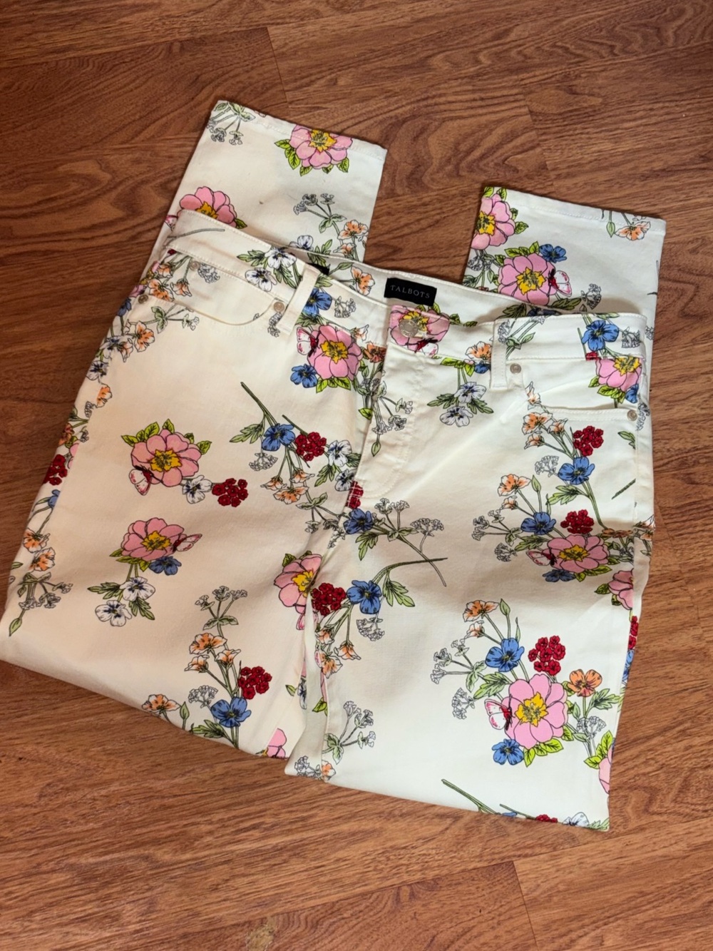Talbots Cream Floral Sl Ankle Jeans